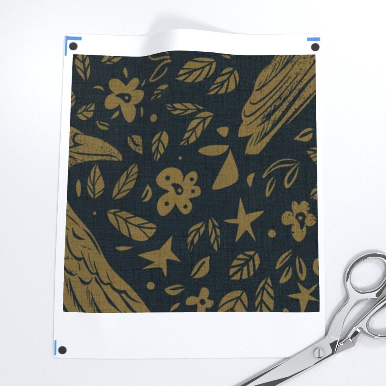 Dark Raven Gothic Floral Crow Corvid Witchy Boho Crescent Moon Lunar Cycle Faded Gold Custom Printed Fabric by Spoonflower Various Fabrics by the Yard or Fat Quarter